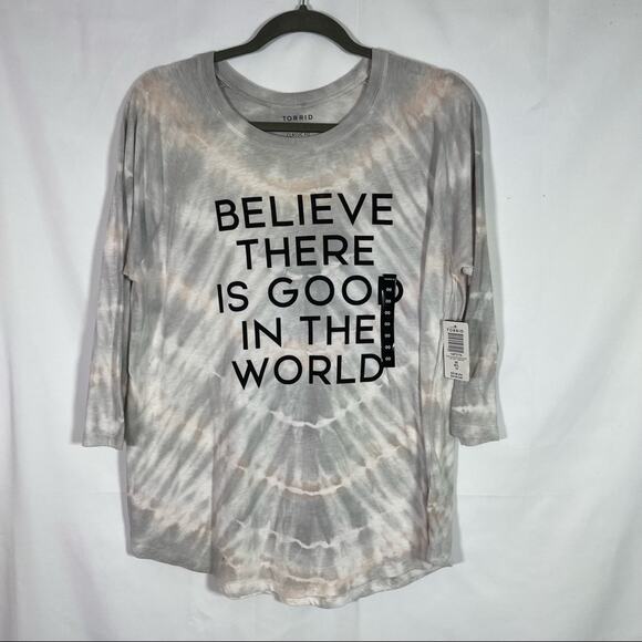 NWT torrid, tiedye Graphic Shirt. Size 00 M/L Believe There is Good in the World - Picture 1 of 5